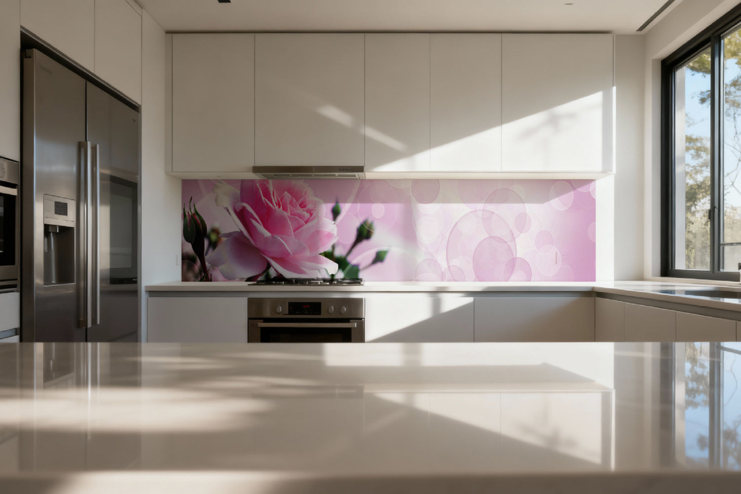 Küchenrückwand mit Rosenmotiv