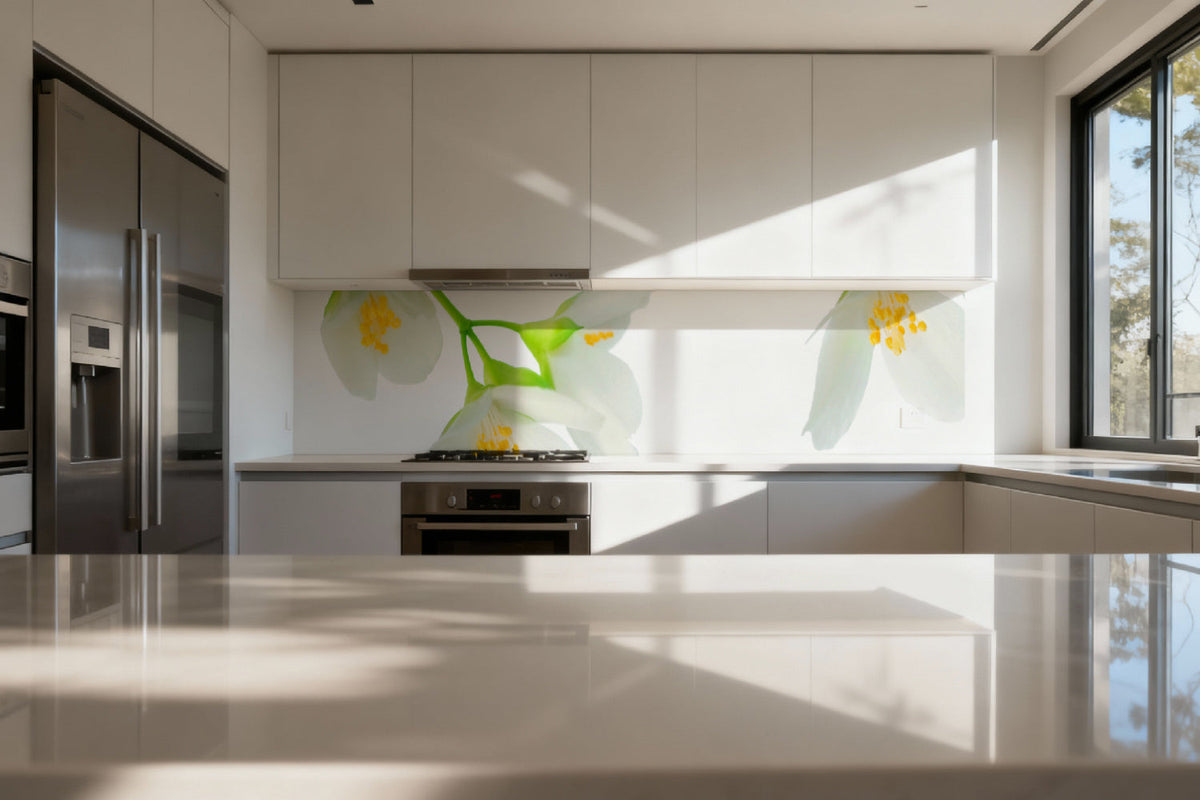 Küchenrückwand Weiße Blüten