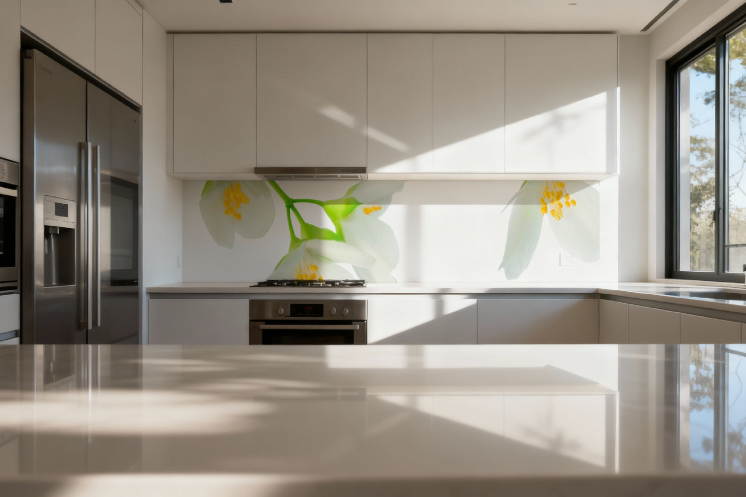 Küchenrückwand Weiße Blüten