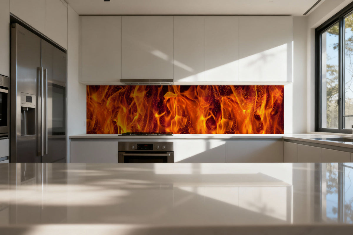 Küchenrückwand mit Feueroptik
