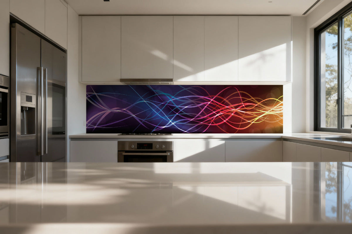 Küchenrückwand mit abstraktem Wellenmotiv