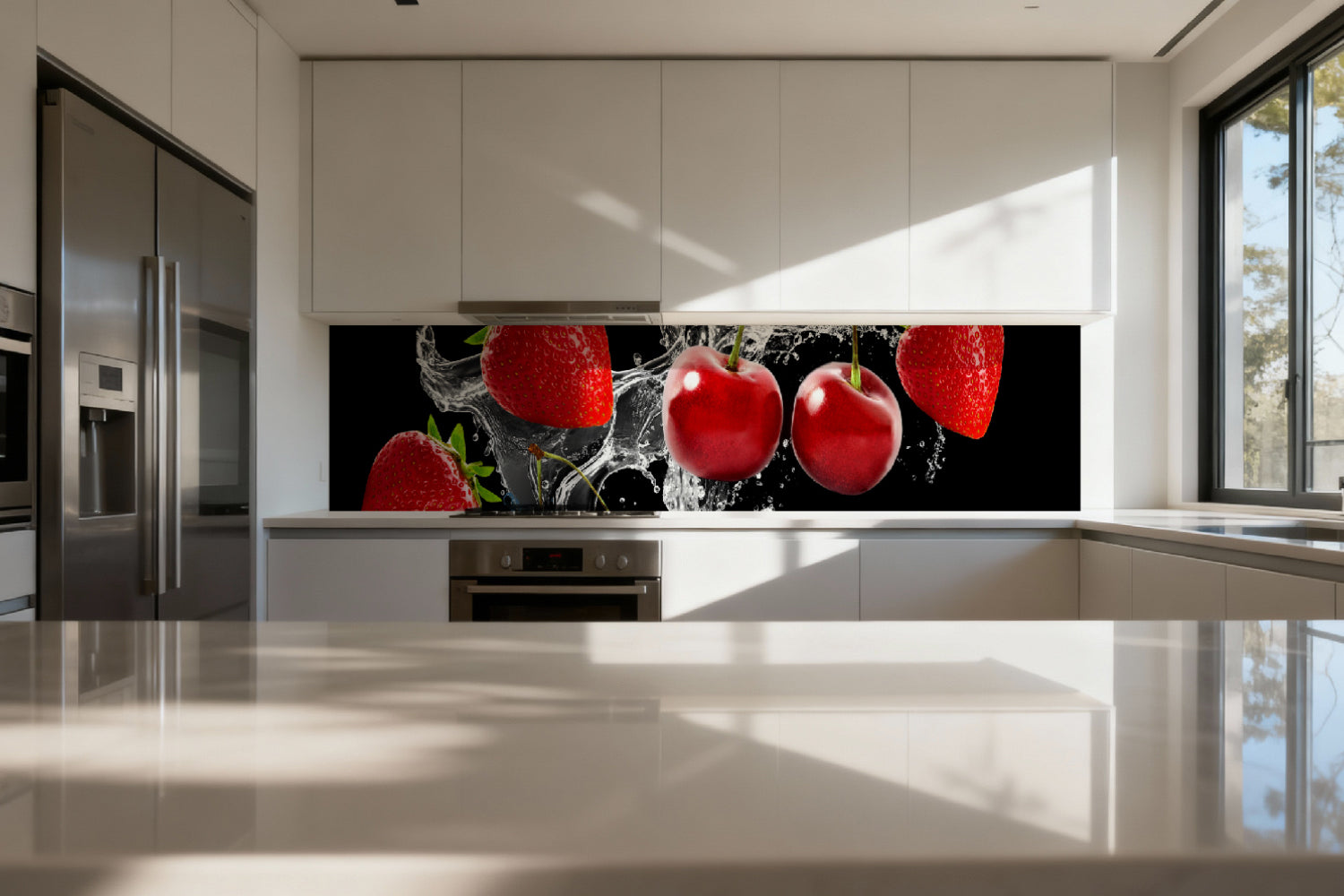 Küchenrückwand mit Erdbeeren und Kirschen