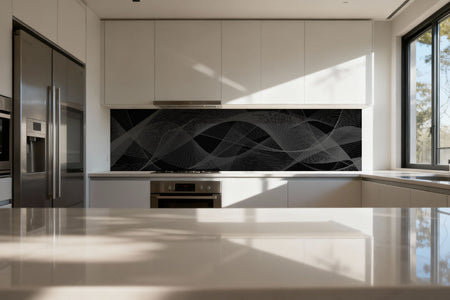 Küchenrückwand mit grauen Linien