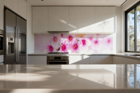 Küchenrückwand mit Kirschblüten