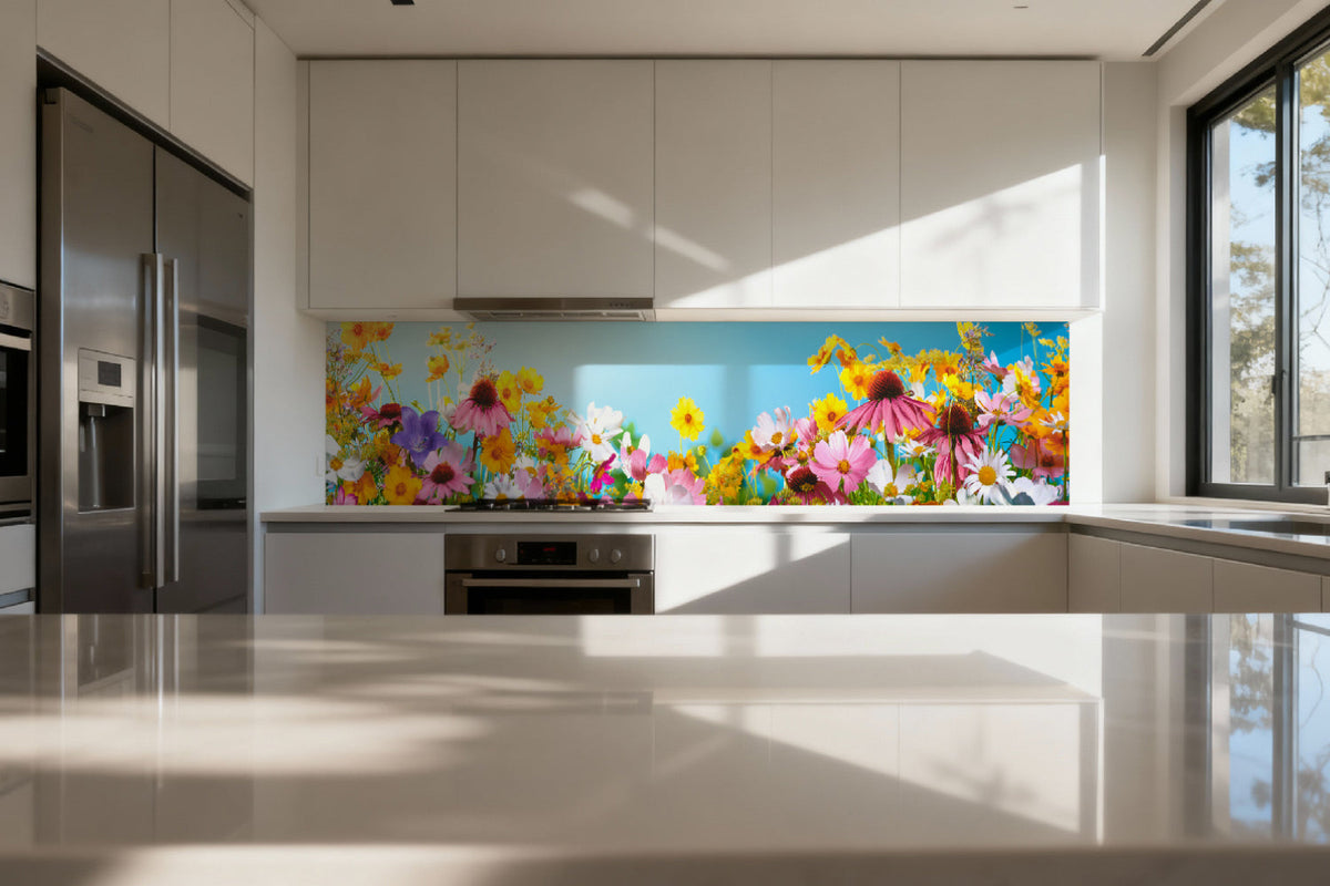 Küchenrückwand Blumenwiese bunt