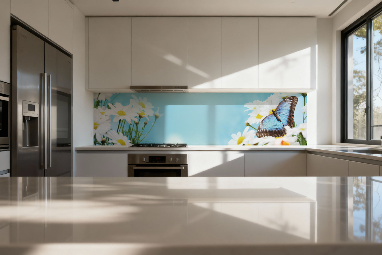 Küchenrückwand Schmetterling & Blumen