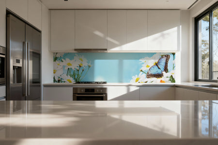 Küchenrückwand Schmetterling & Blumen
