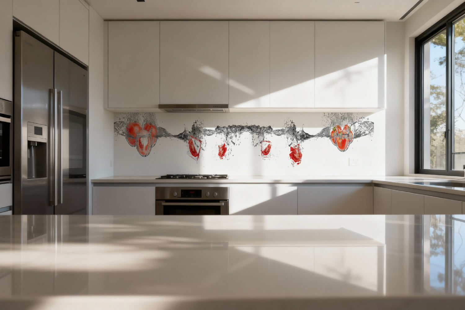 Küchenrückwand Tomaten im Wasserstrahl