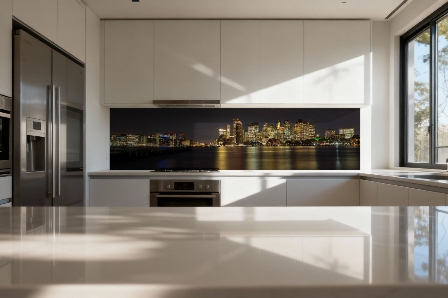 Küchenrückwand Stadtpanorama am Wasser