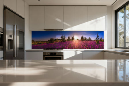 Küchenrückwand Blumenwiese im Sonnenuntergang