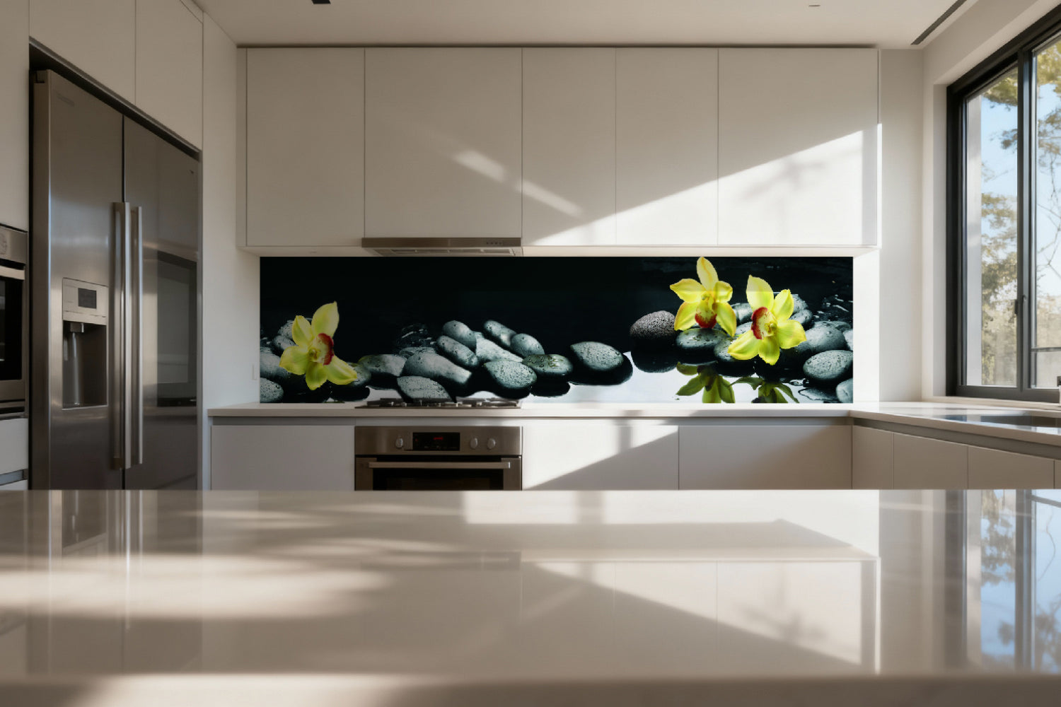 Küchenrückwand Orchideen & Spa-Steine