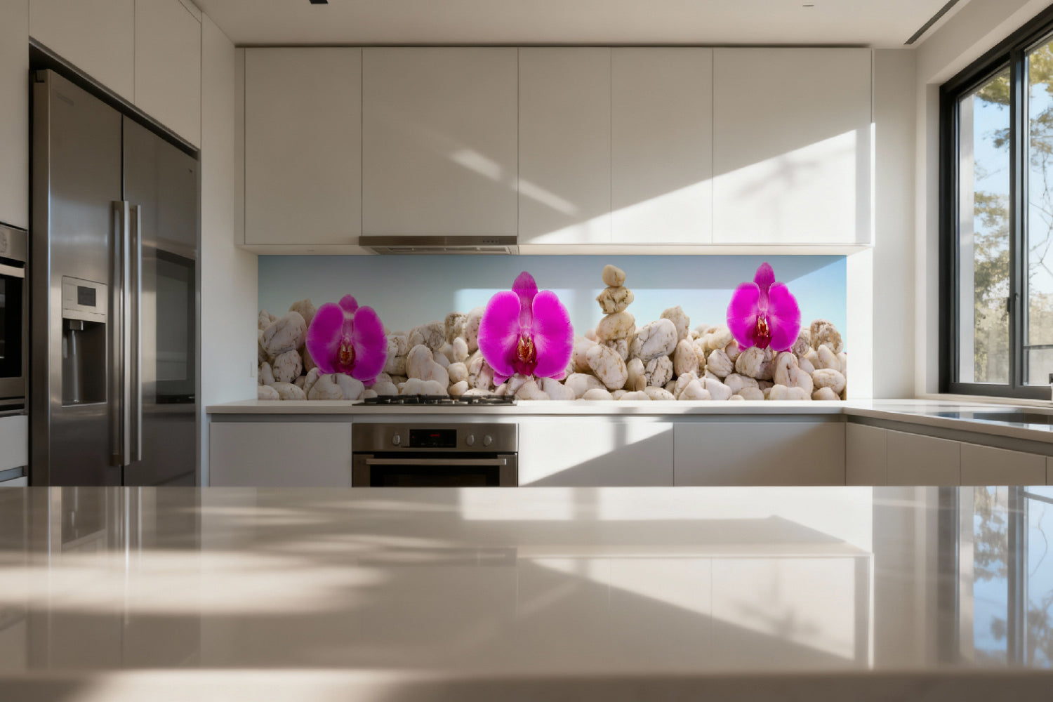 Küchenrückwand Orchideen & Steine