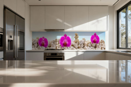 Küchenrückwand Orchideen & Steine