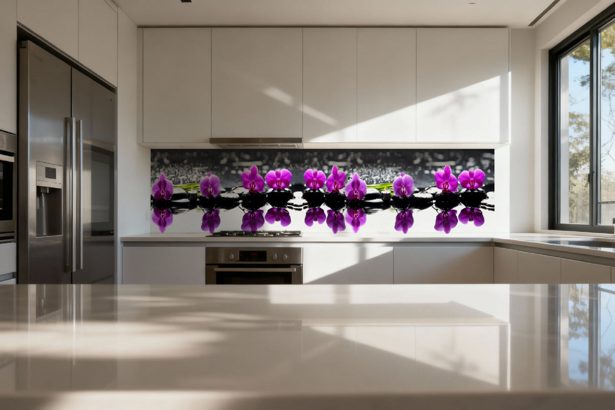 Küchenrückwand Orchideen & Steine