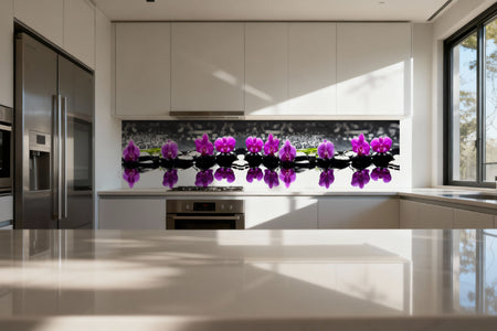 Küchenrückwand Orchideen & Steine