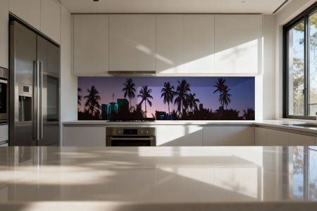 Küchenrückwand Palmen bei Sonnenuntergang