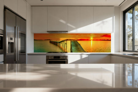 Küchenrückwand Sonnenuntergang am Steg