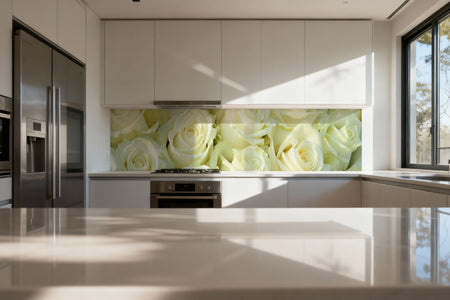 Küchenrückwand Rosenmeer in Weiß