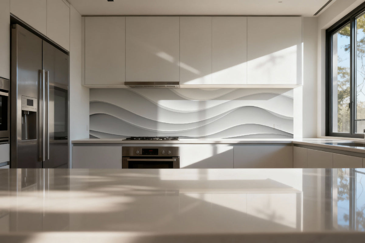 Küchenrückwand 3D Wellen Weiß