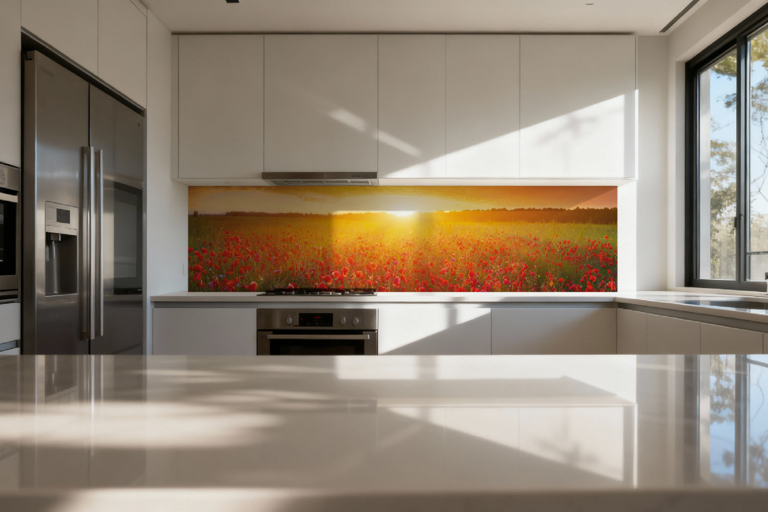 Küchenrückwand Mohnfeld Sonnenuntergang