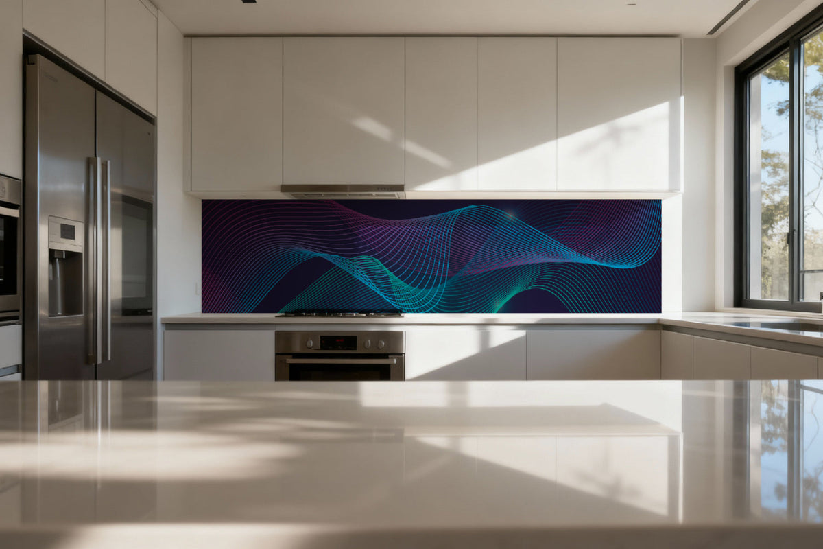 Küchenrückwand Abstrakt Linien Blau Lila