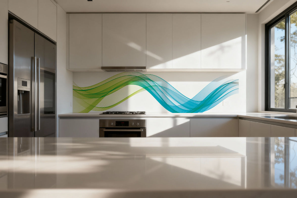 Küchenrückwand Blau Grün Wellen Design