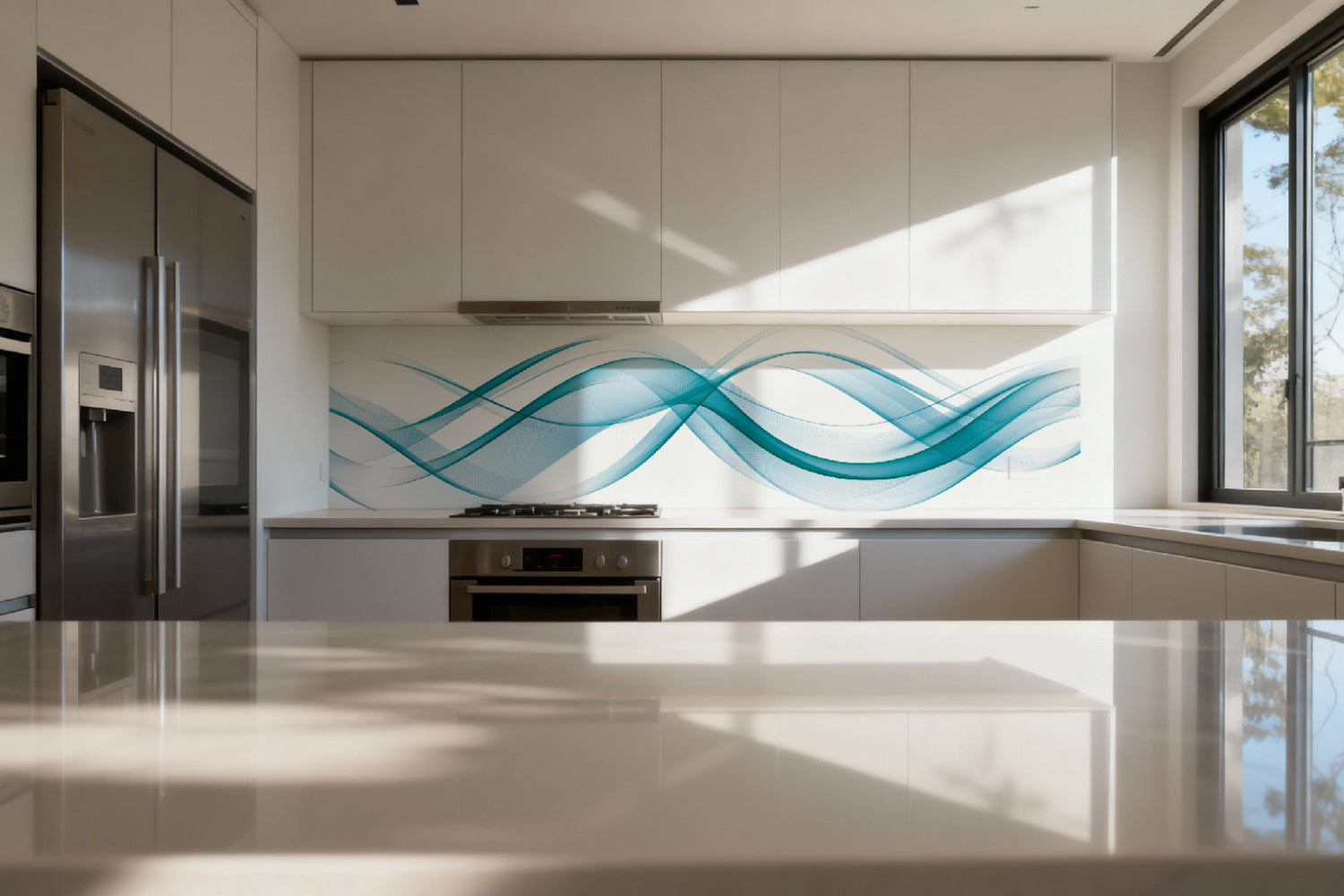 Küchenrückwand Türkis Wellen Design