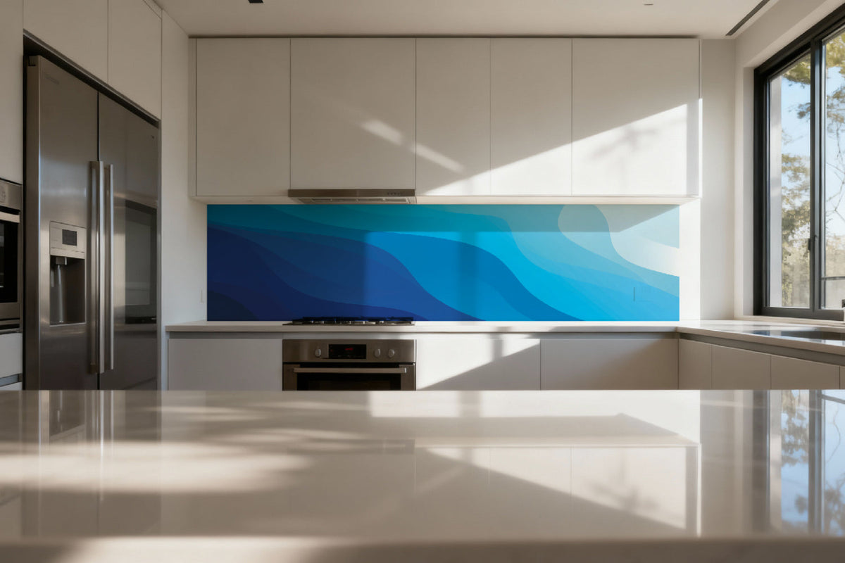 Küchenrückwand Blaue Wellenoptik