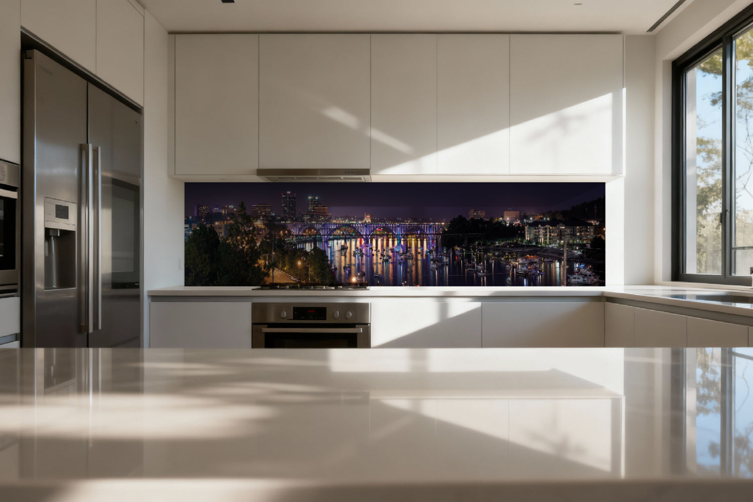 Küchenrückwand Skyline am Flussufer