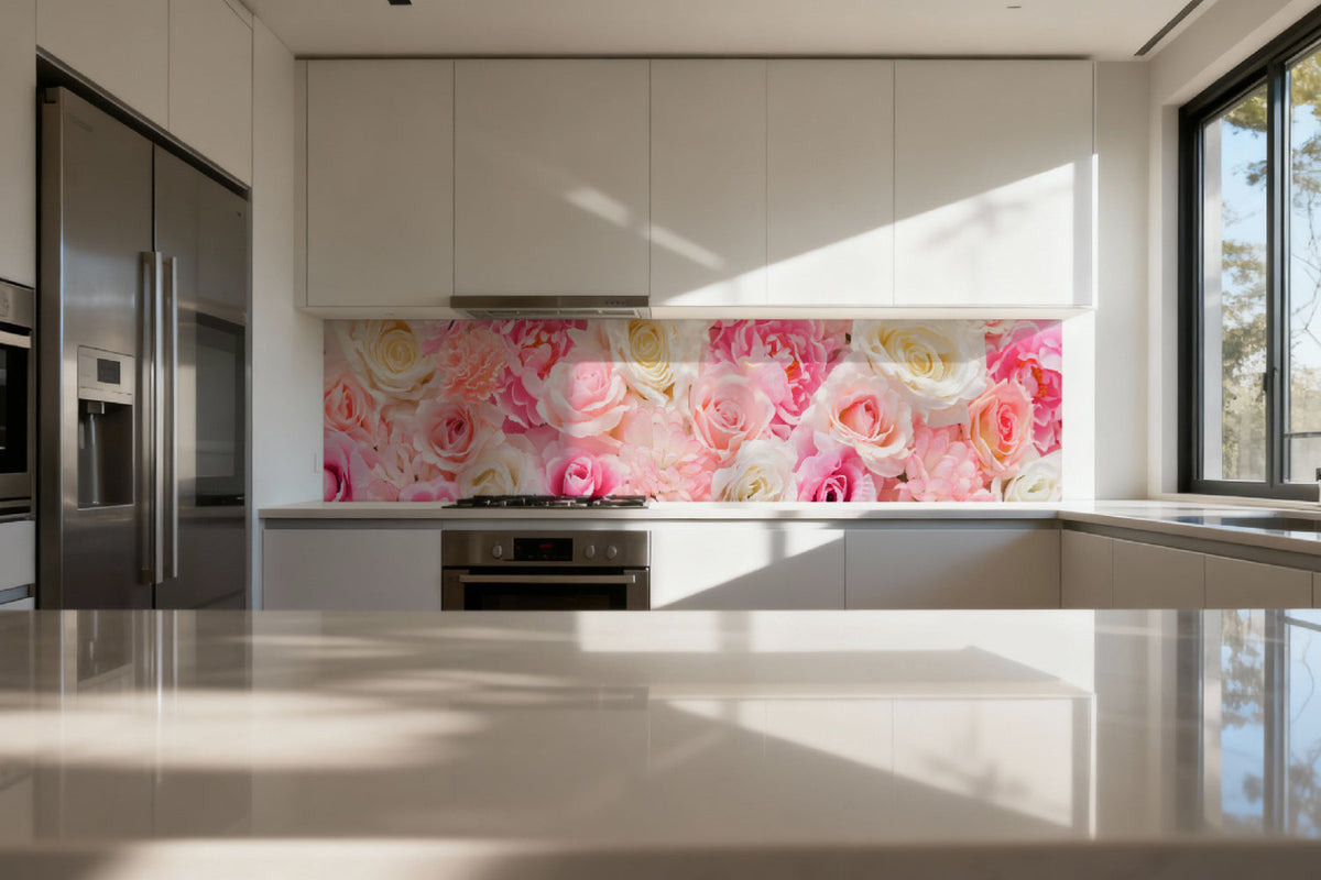 Küchenrückwand Rosenmotiv Rosa Weiß