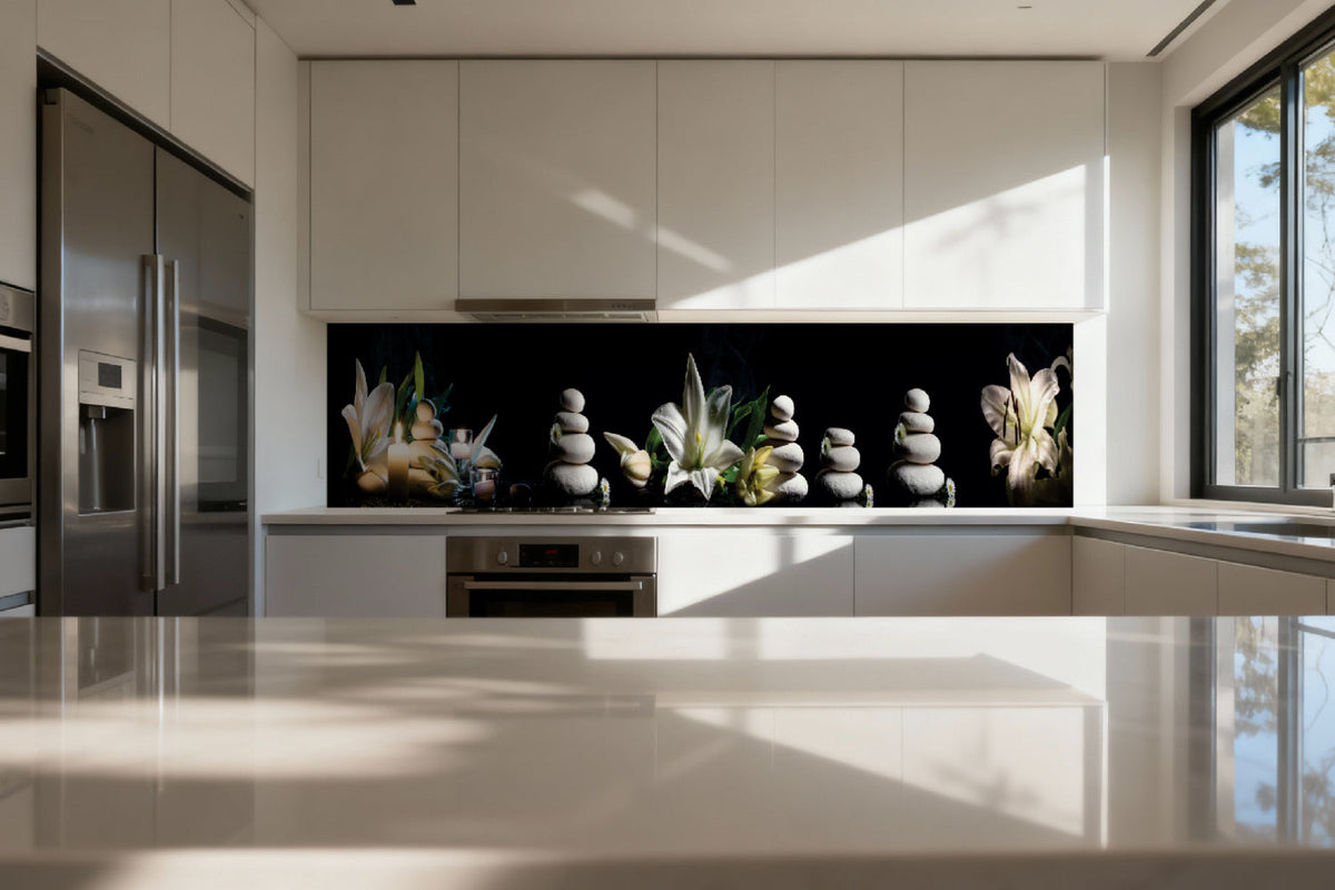 Küchenrückwand Spa mit Lilien und Kerzen