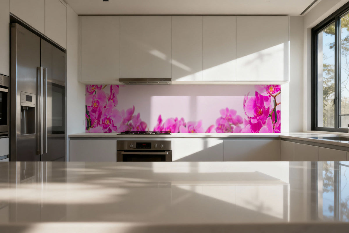 Küchenrückwand Pinke Orchideen auf Rosa