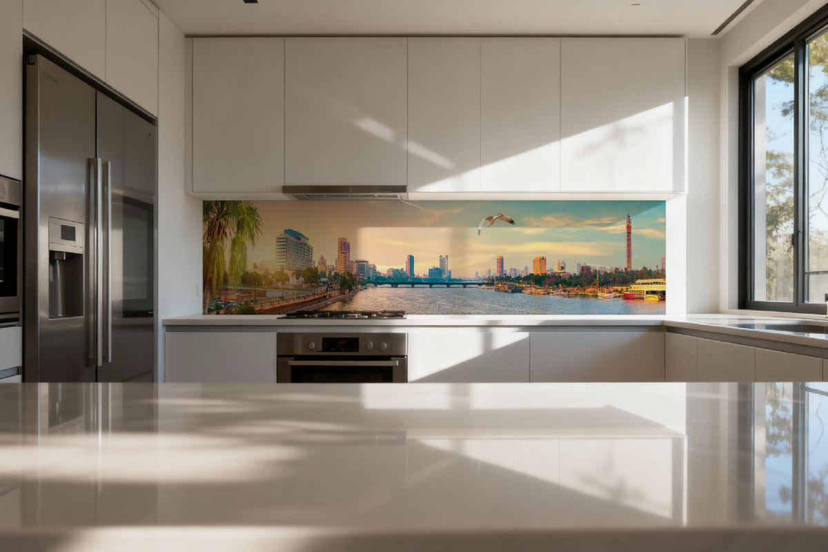 Küchenrückwand Skyline am Fluss