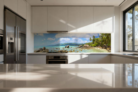 Küchenrückwand Tropischer Strand mit Palmen