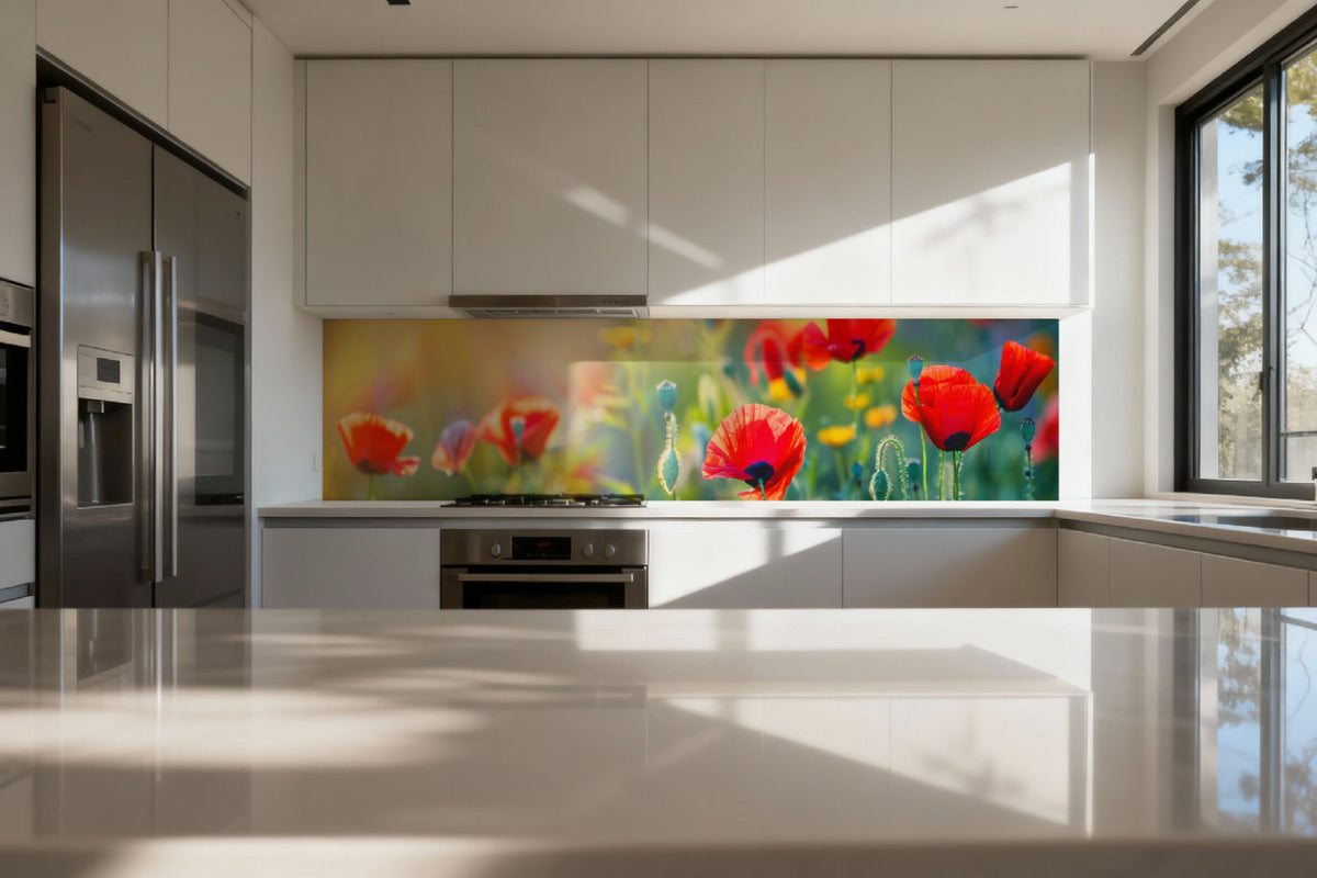 Küchenrückwand Mohnblumen im Sonnenlicht