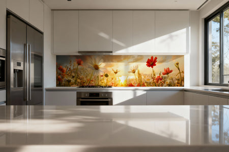 Küchenrückwand Blumenwiese im Sonnenuntergang