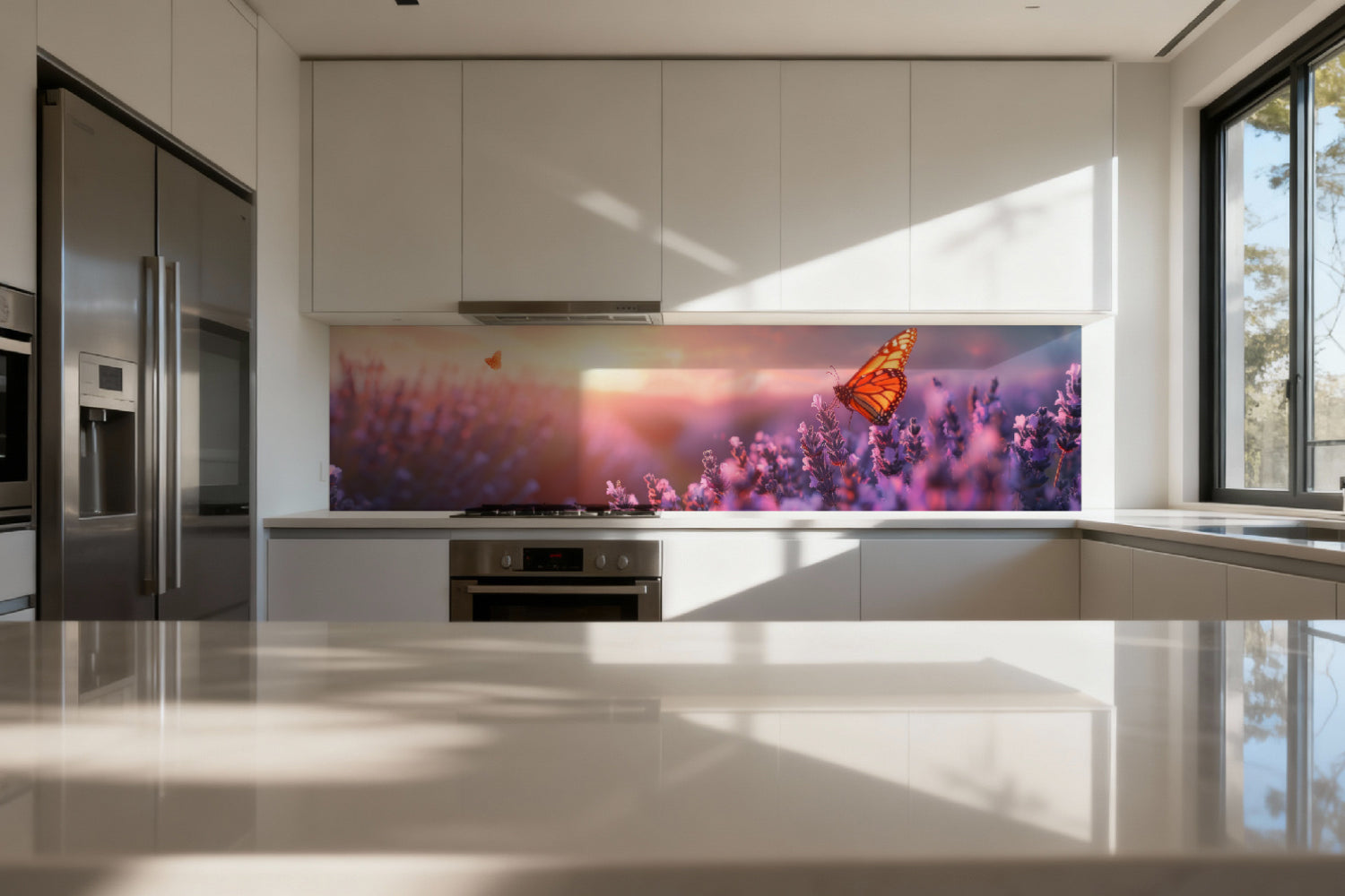 Küchenrückwand Lavendel mit Schmetterling