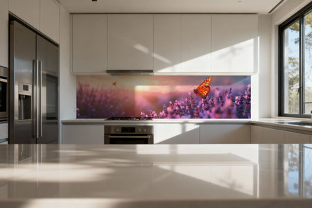 Küchenrückwand Lavendel mit Schmetterling