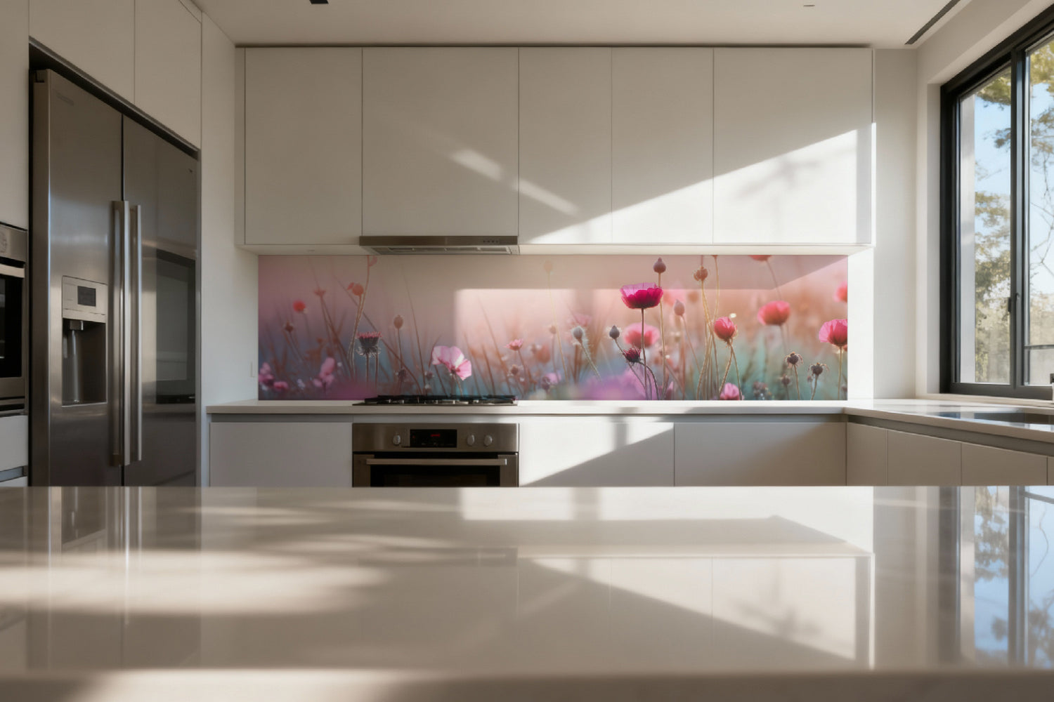 Küchenrückwand Pastellfarben Blumenfeld