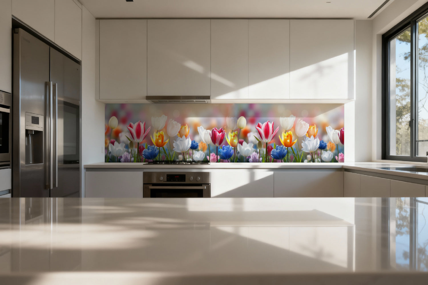 Küchenrückwand Bunte Tulpenwiese