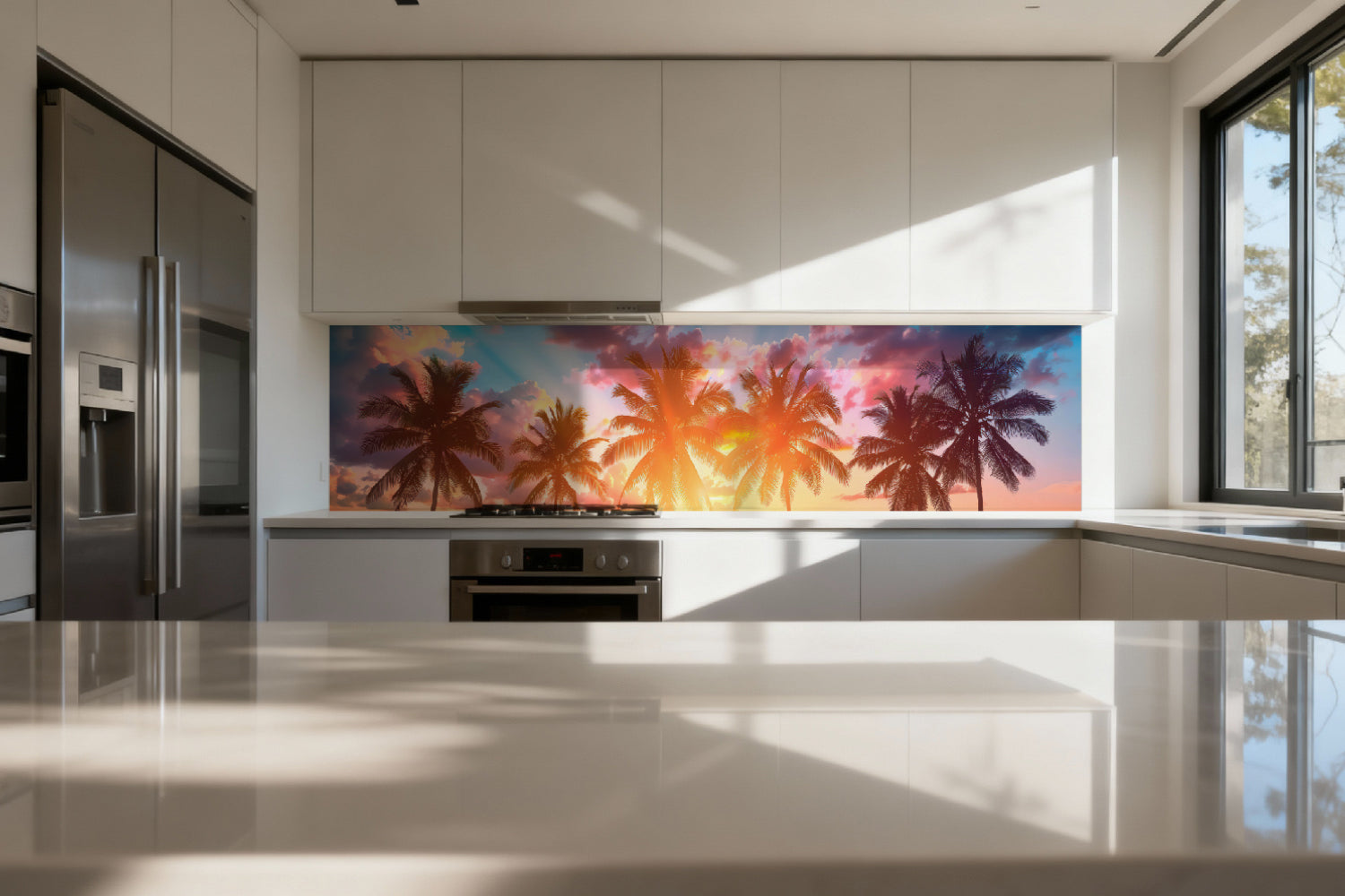 Küchenrückwand Palmen im Sonnenuntergang