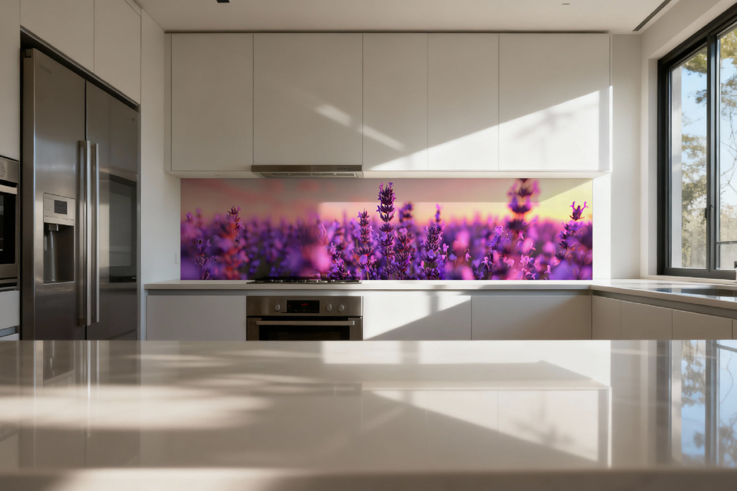 Küchenrückwand Lavendel im Sonnenuntergang