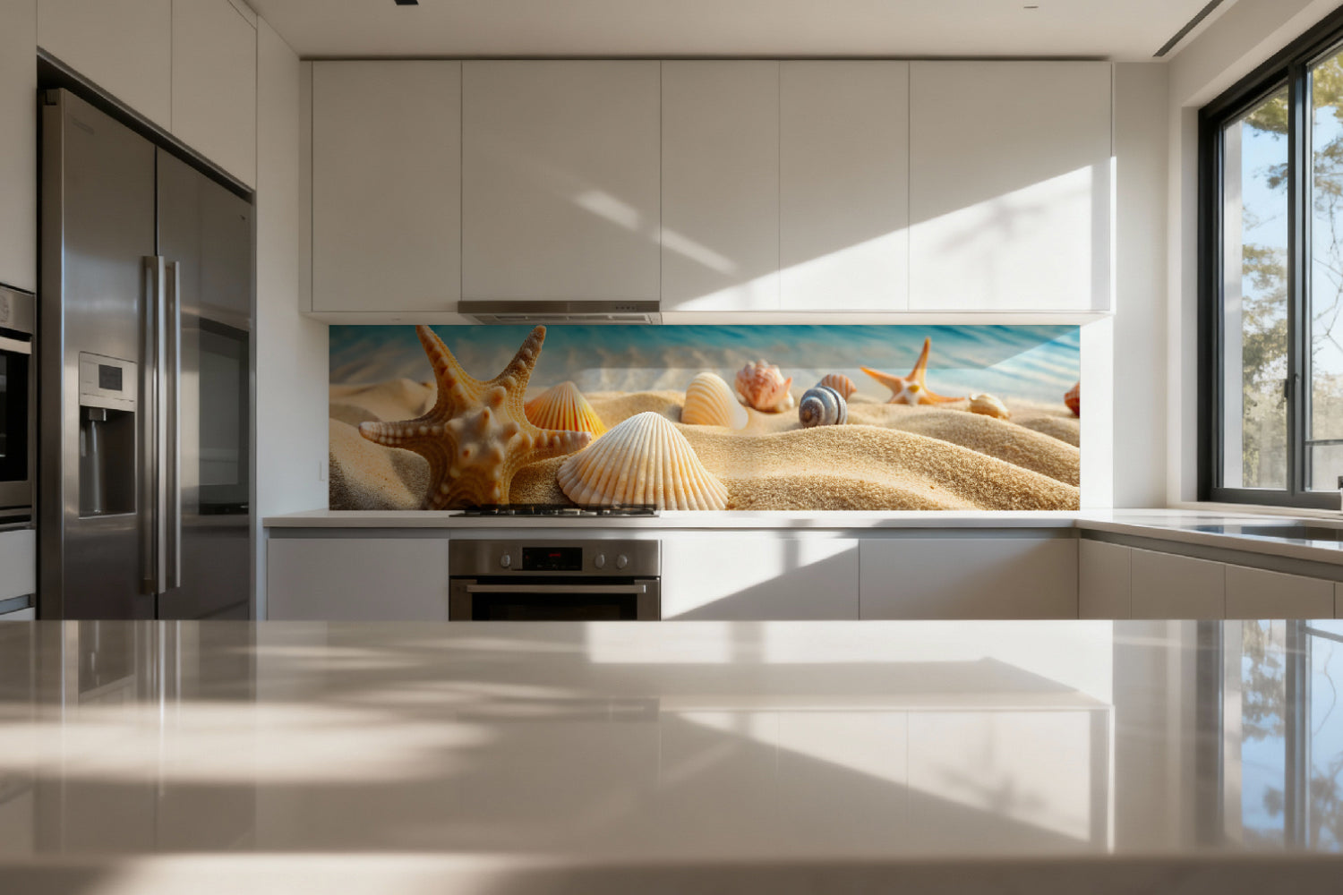 Küchenrückwand Strand mit Seesternen