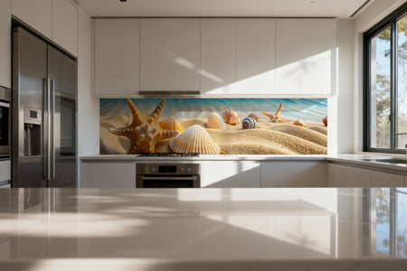 Küchenrückwand Strand mit Seesternen