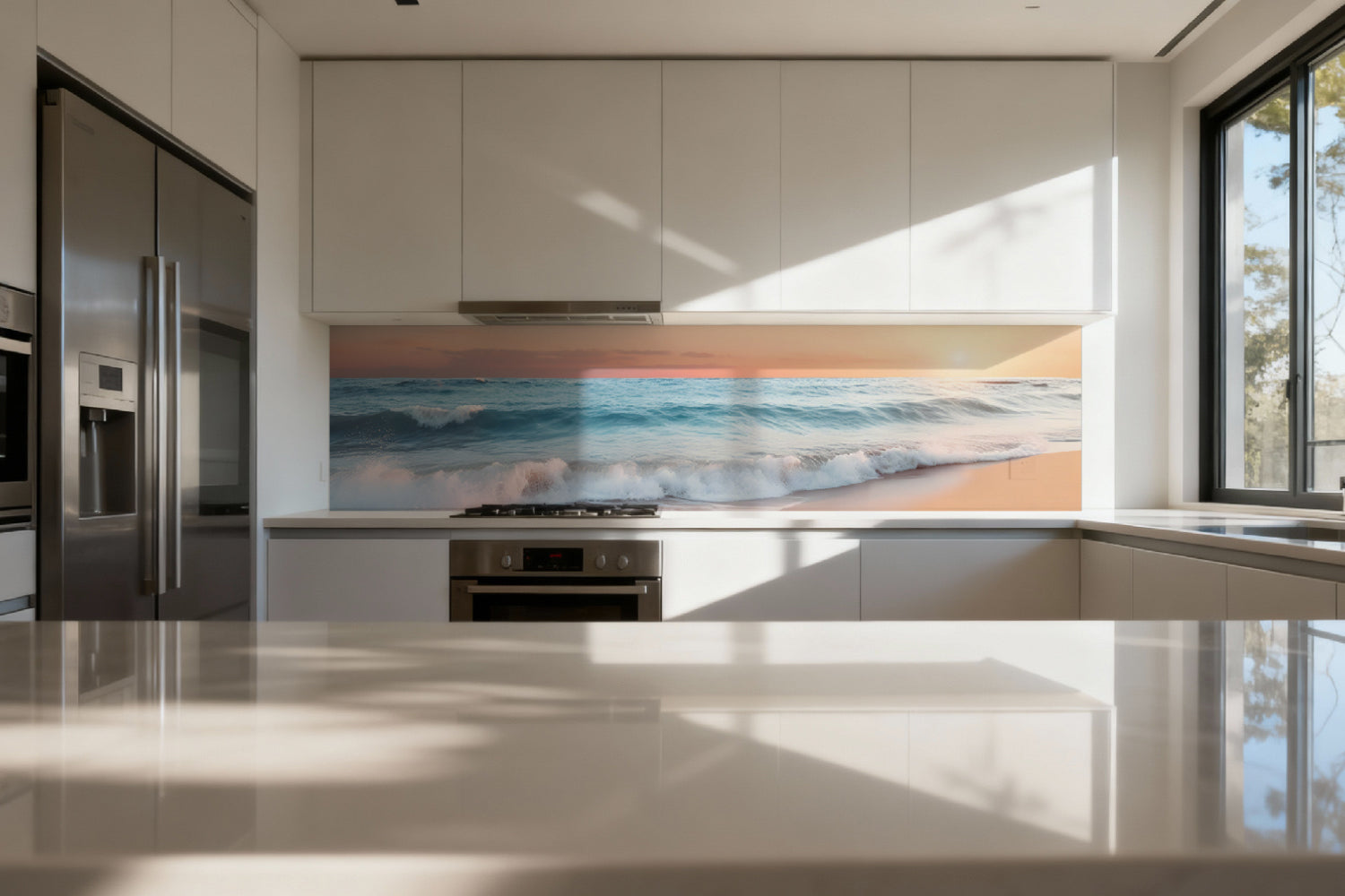 Küchenrückwand Meereswellen im Sonnenuntergang