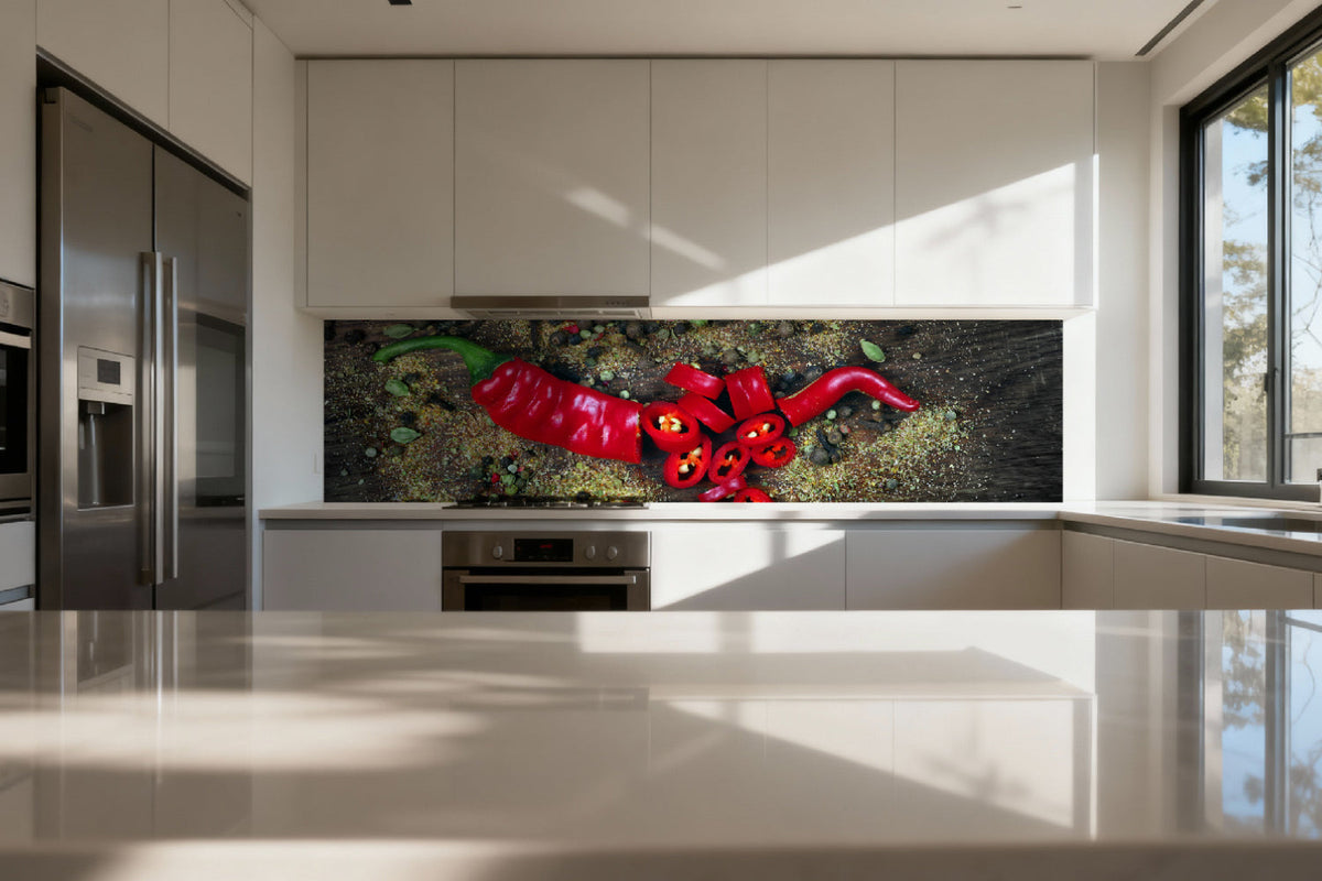 Küchenrückwand Chili und Gewürze