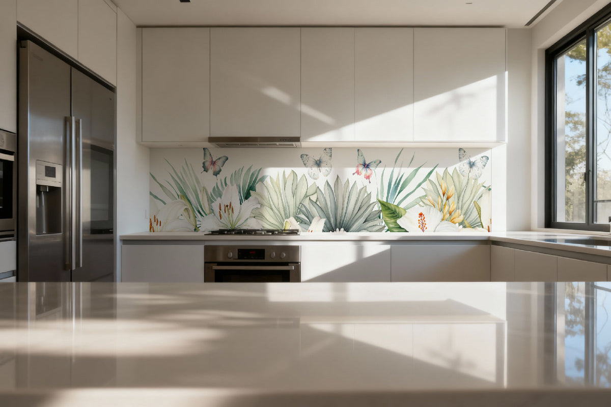 Küchenrückwand Schmetterlinge und Blumen