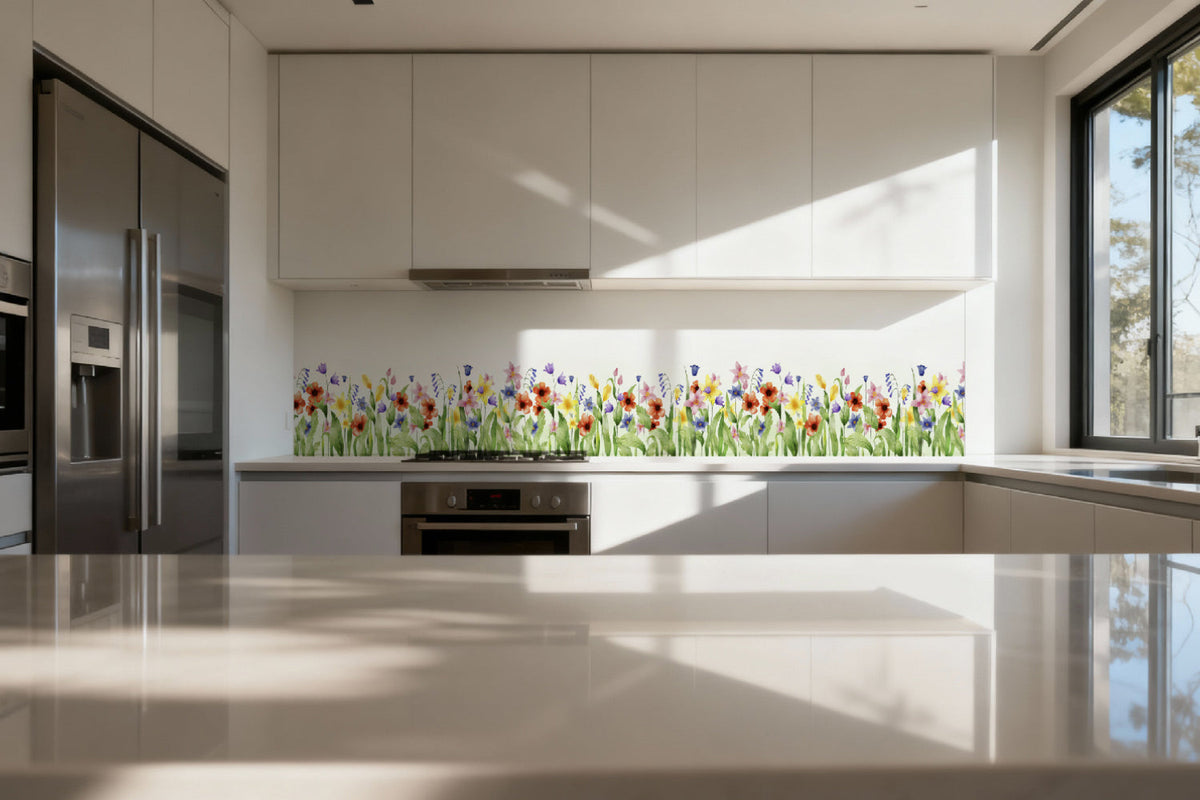 Küchenrückwand Aquarell Blumenwiese