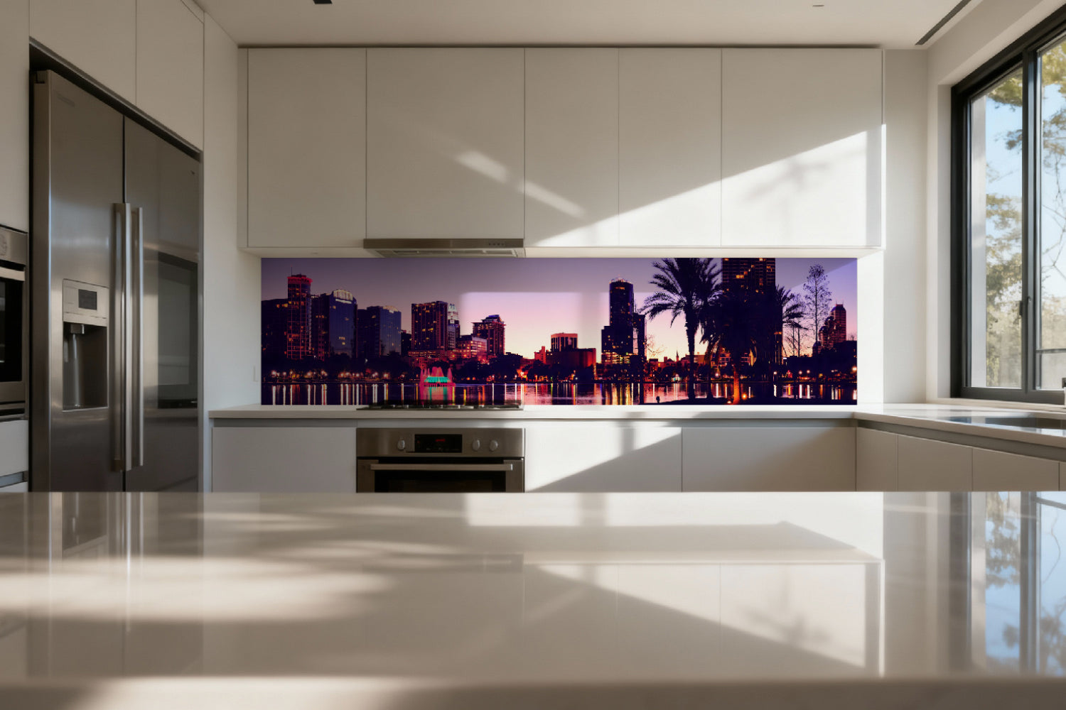 Küchenrückwand Stadt mit Palmen