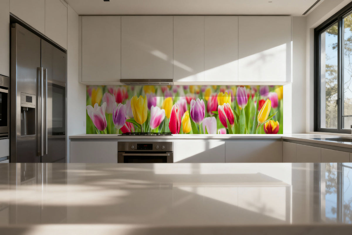Küchenrückwand Bunte Tulpenwiese